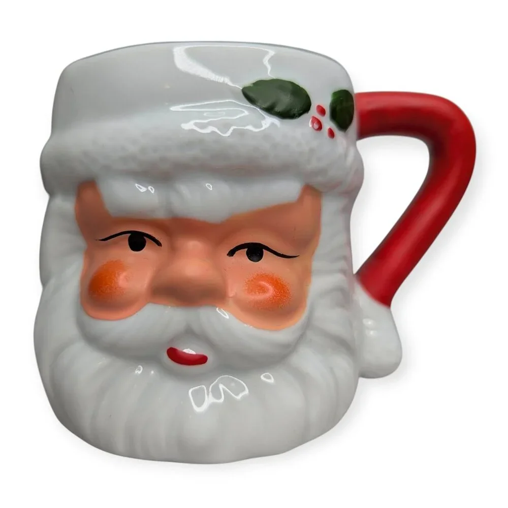 Christmas Ceramic Santa Head Cup/Candle Votive Holder/Ornament 4